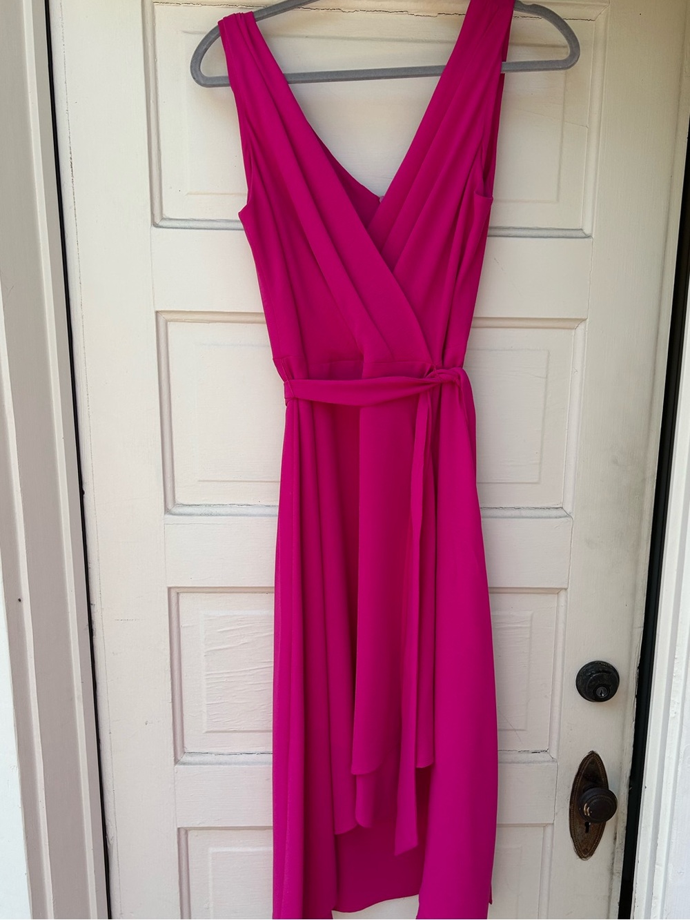 connected apparel Hot Pink Sleeveless High-Low Wrap Dress with Waist Tie